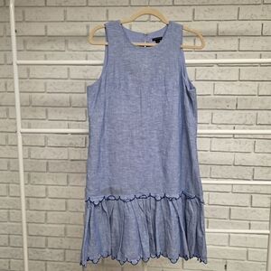 Ann Taylor Light Blue Linen Blend Sleeveless Drop Waist Ruffle Dress Size 4